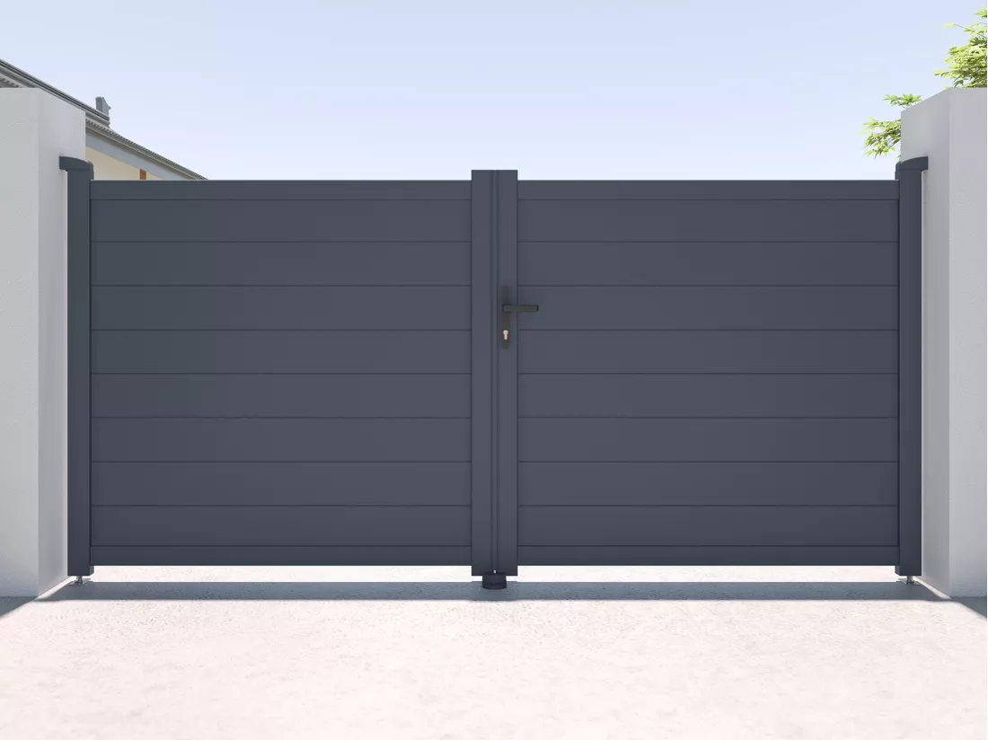 Portail électrique battant aluminium plein L305 x H150 cm anthracite - NAZARIO