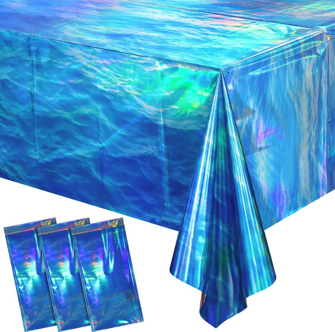 (3er Set) 274x137cm Schimmernde Tischdecke Party Dekoration Meerwellen Tisch Tuch - Blau