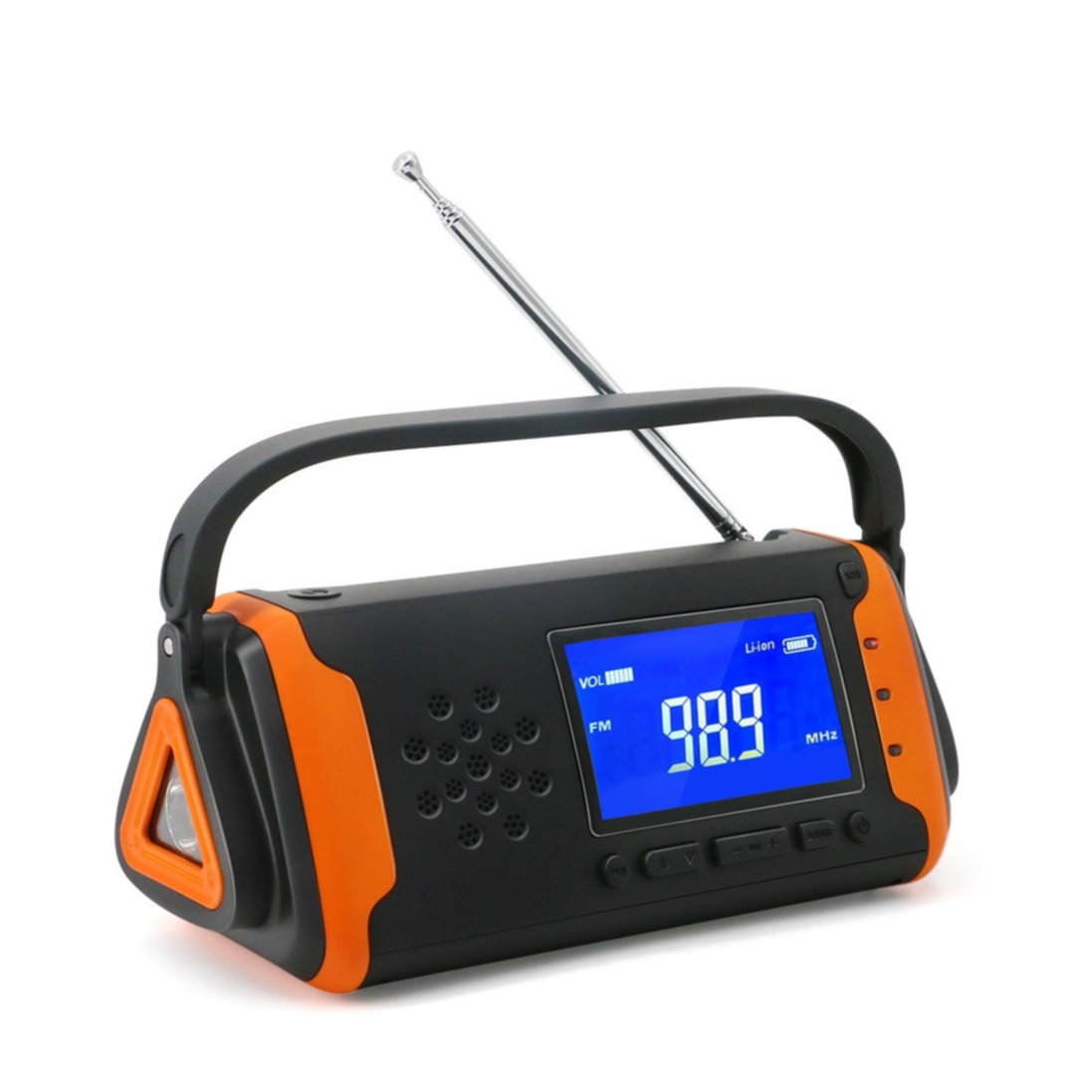 (20x8cm) 4in1 Digitales Outdoor Kurbel Radio mit WB/AM/FM / USB Powerbank / Solar Taschenlampe / SOS Alarm - Schwarz / Orange