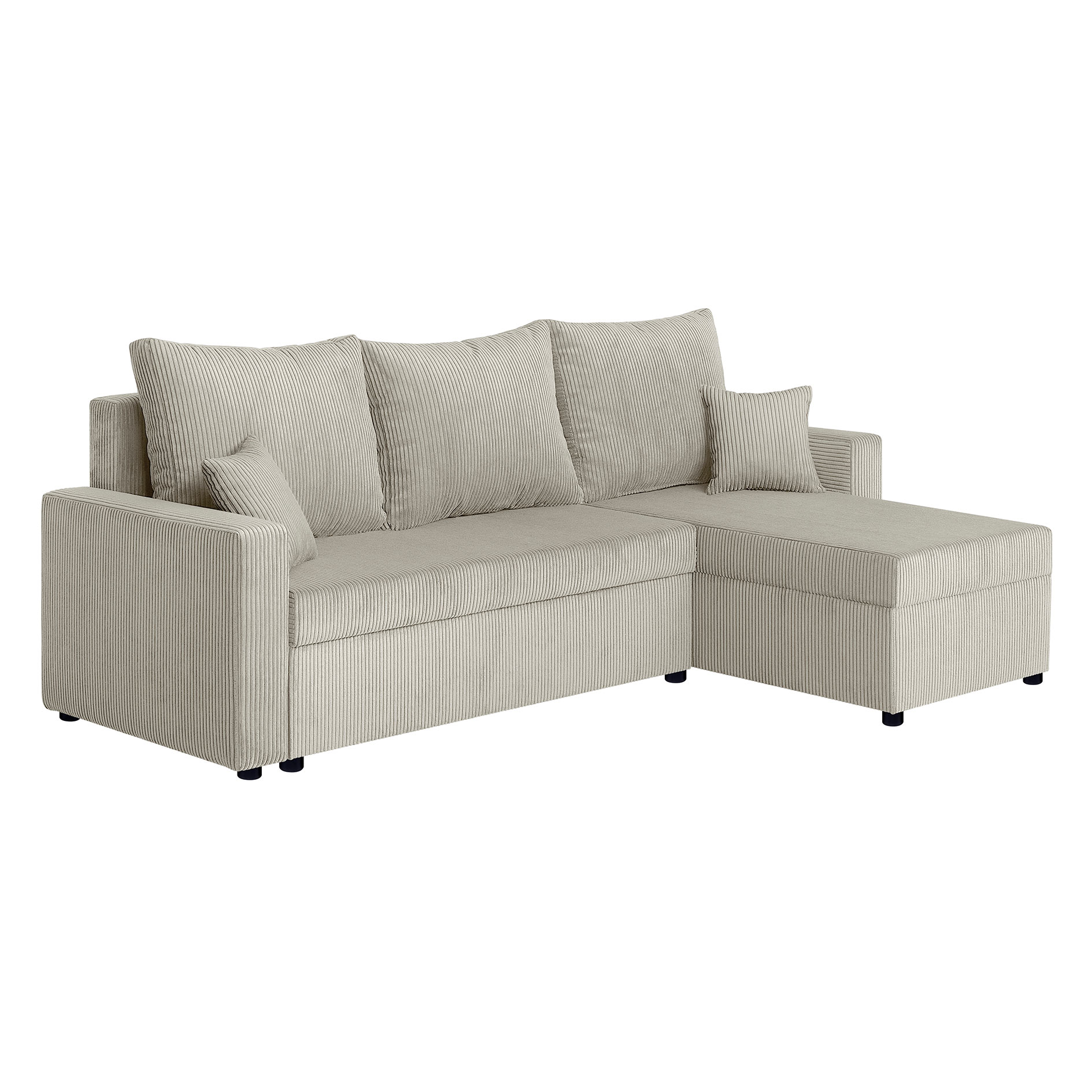 Ecksofa - creme - Breitcord - mit Liegefunktion und Staukasten