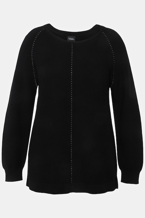 Pullover, Querrippen, Ziersteine, Rundhals, Langarm