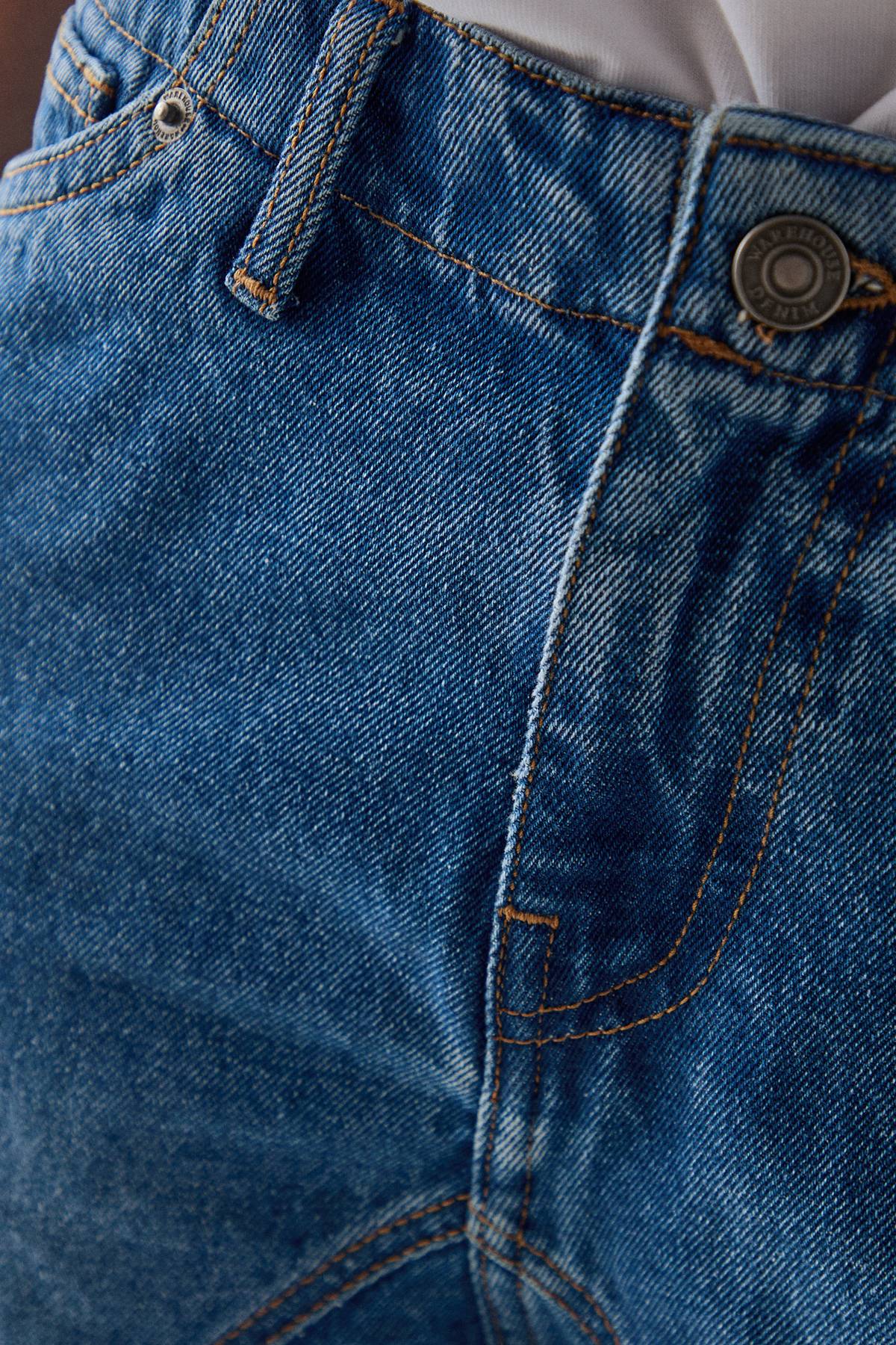 Warehouse Jean Dad en Denim Délavé avec Détail de Couture à la Taille