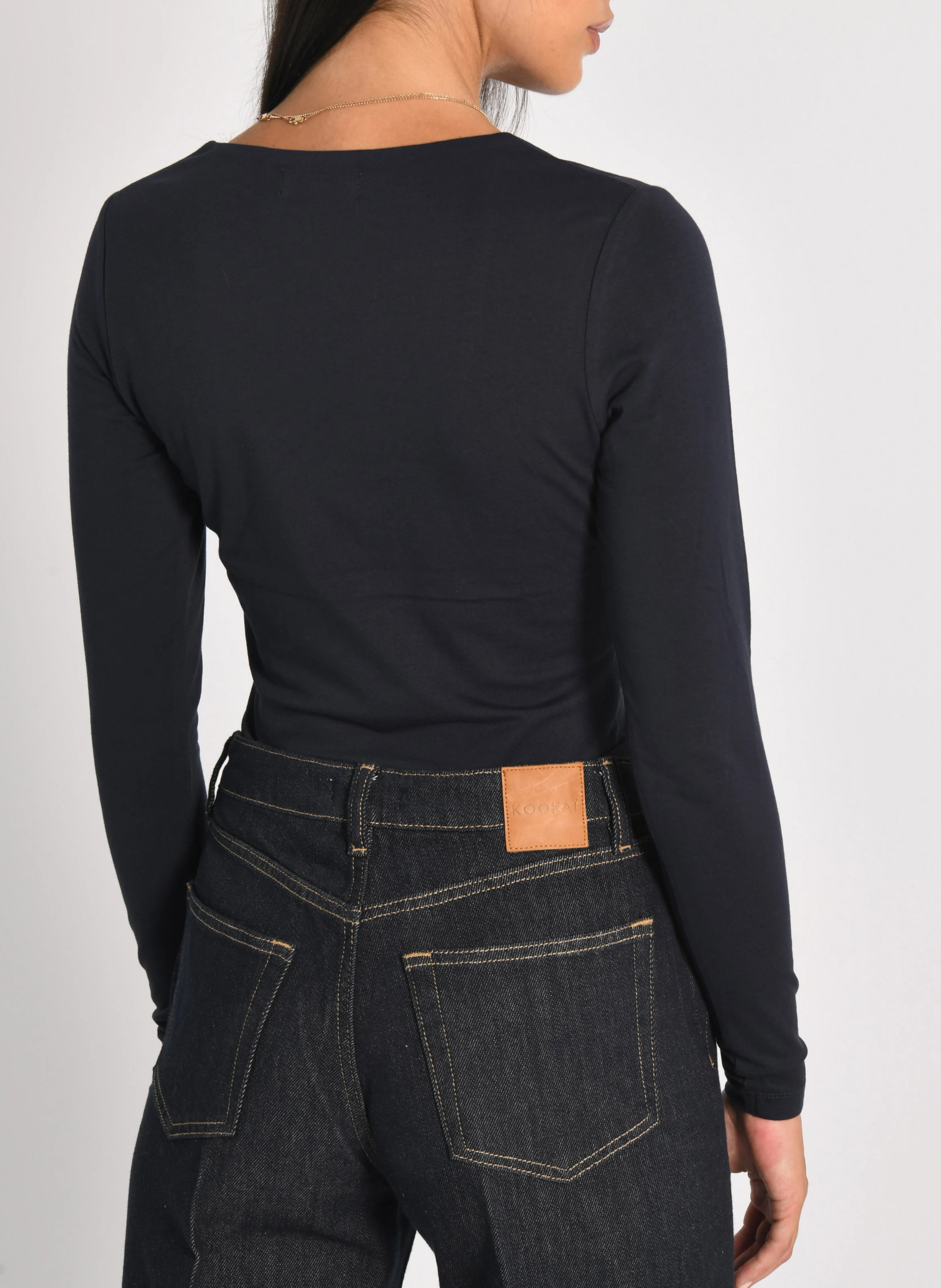 CLEMENTINE - Top col carré en coton mélangé | Bleu