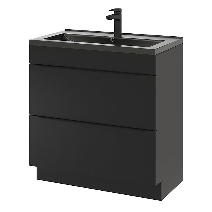 Ensemble salle de bains l.80 cm meuble à poser Imandra noir mat + plan vasque céramique noir