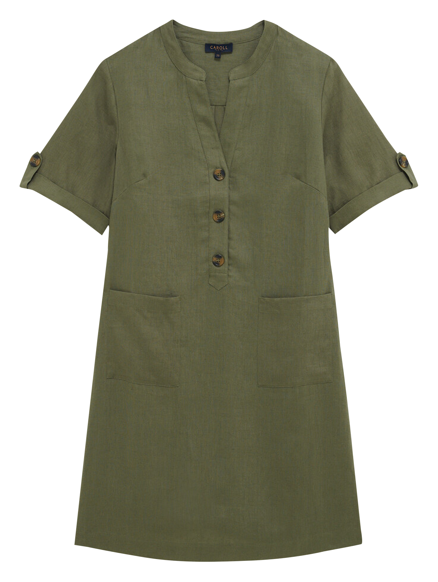 ROUDE2 - Robe courte col rond en lin | Vert