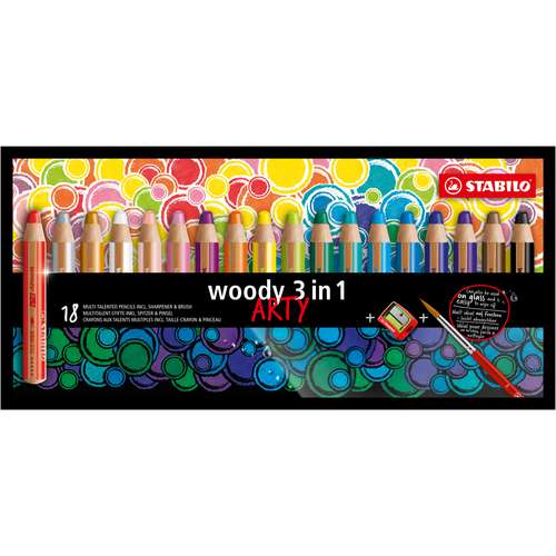 STABILO® ARTY woody 3 in 1 Set mit Pinsel   Spitzer