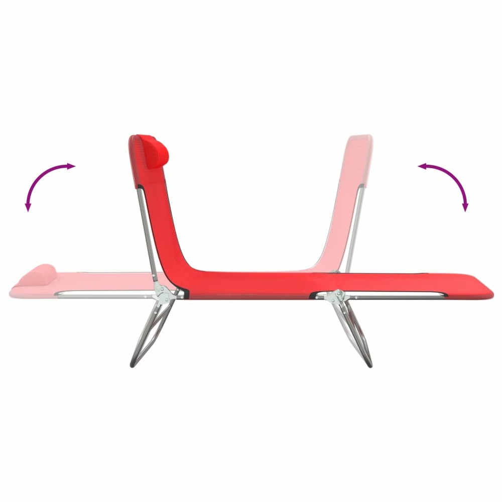 Chaises longues pliables 2 pcs rouge textilène et acier