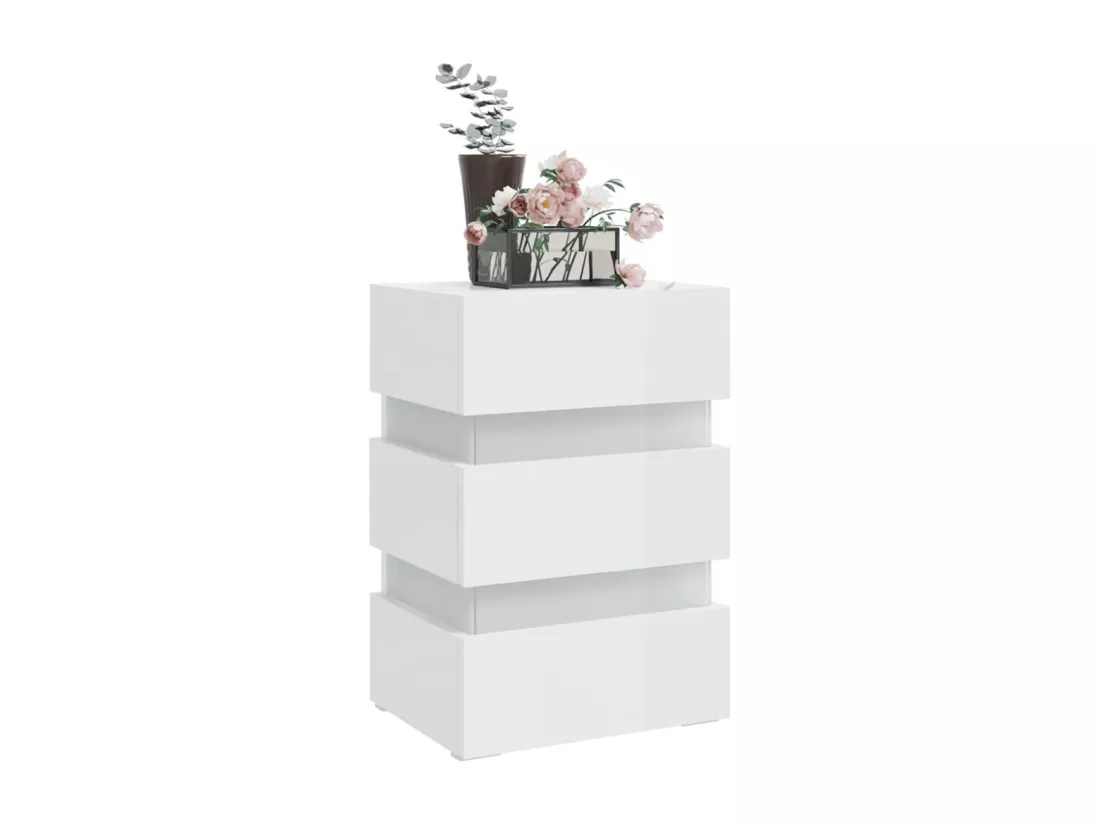 Table de chevet à LED blanc brillant 45x35x67 cm