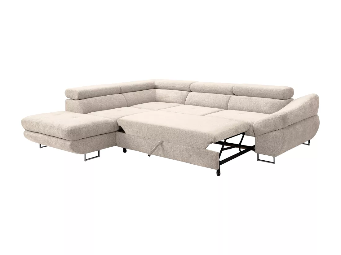 Canapé d'angle gauche convertible en tissu texturé beige DALIAS