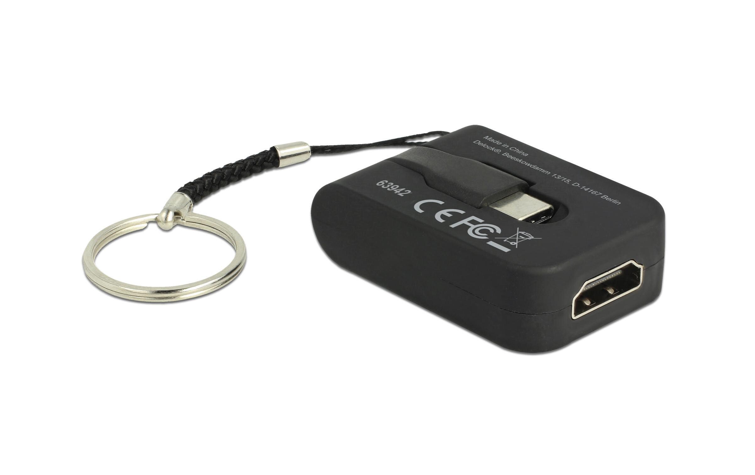 Adapter USB Type-C – HDMI 4K, 30Hz, mit SchlüsselanhängerDelock USB Type-C Adapter zu HDMI (DP Alt Mode) 4K 30 Hz – Schlüsselanhänger