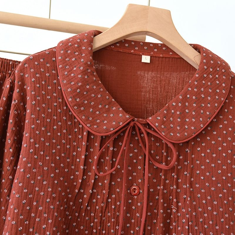 Somnus - Pyjamaset: Top met lange mouwen en bloemenprint + broek