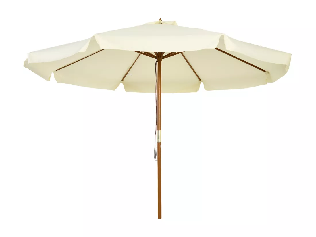Parasol droit rond grande taille de jardin Ø 3,25 x 2,5H m bois de bambou polyester beige