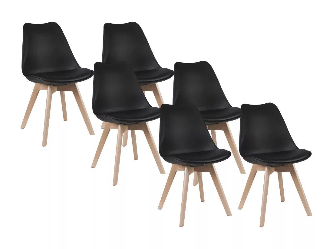 Lot de 6 chaises JODY - Polypropylène et Hêtre - Noir