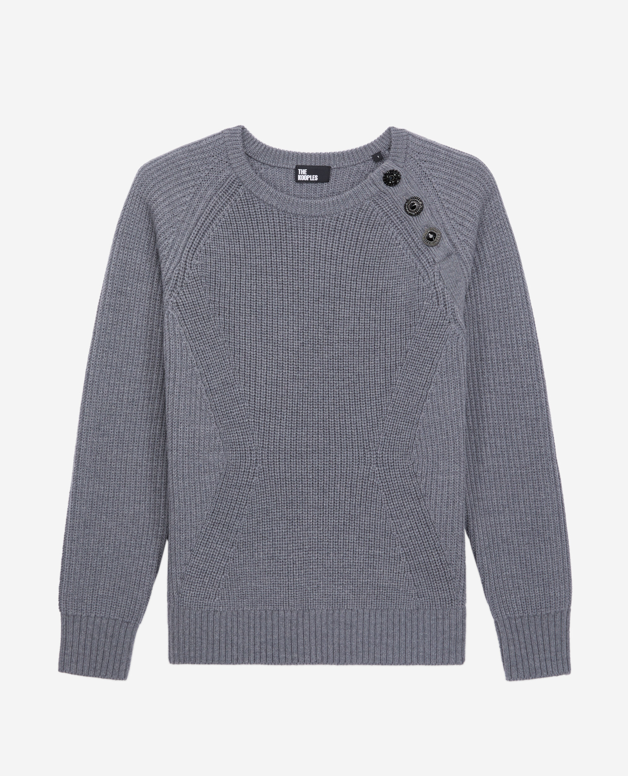 Pull gris en laine avec boutons bijoux