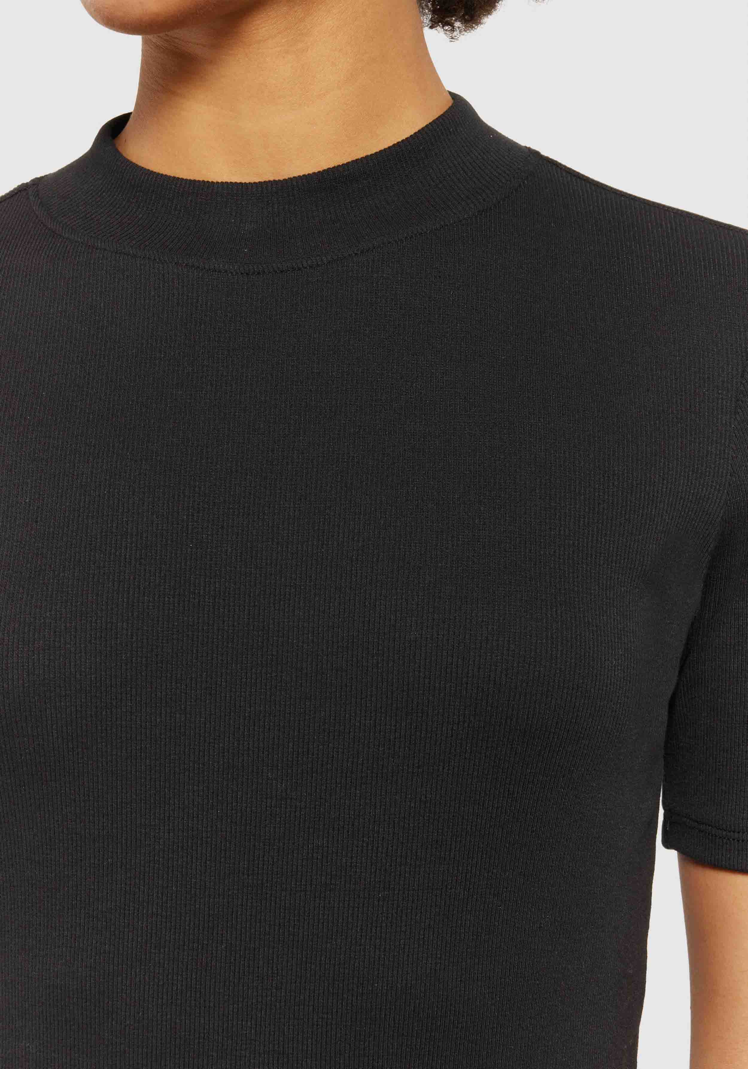 Knowledge Cotton Apparel T-Shirt Rib High Neck Black Jet