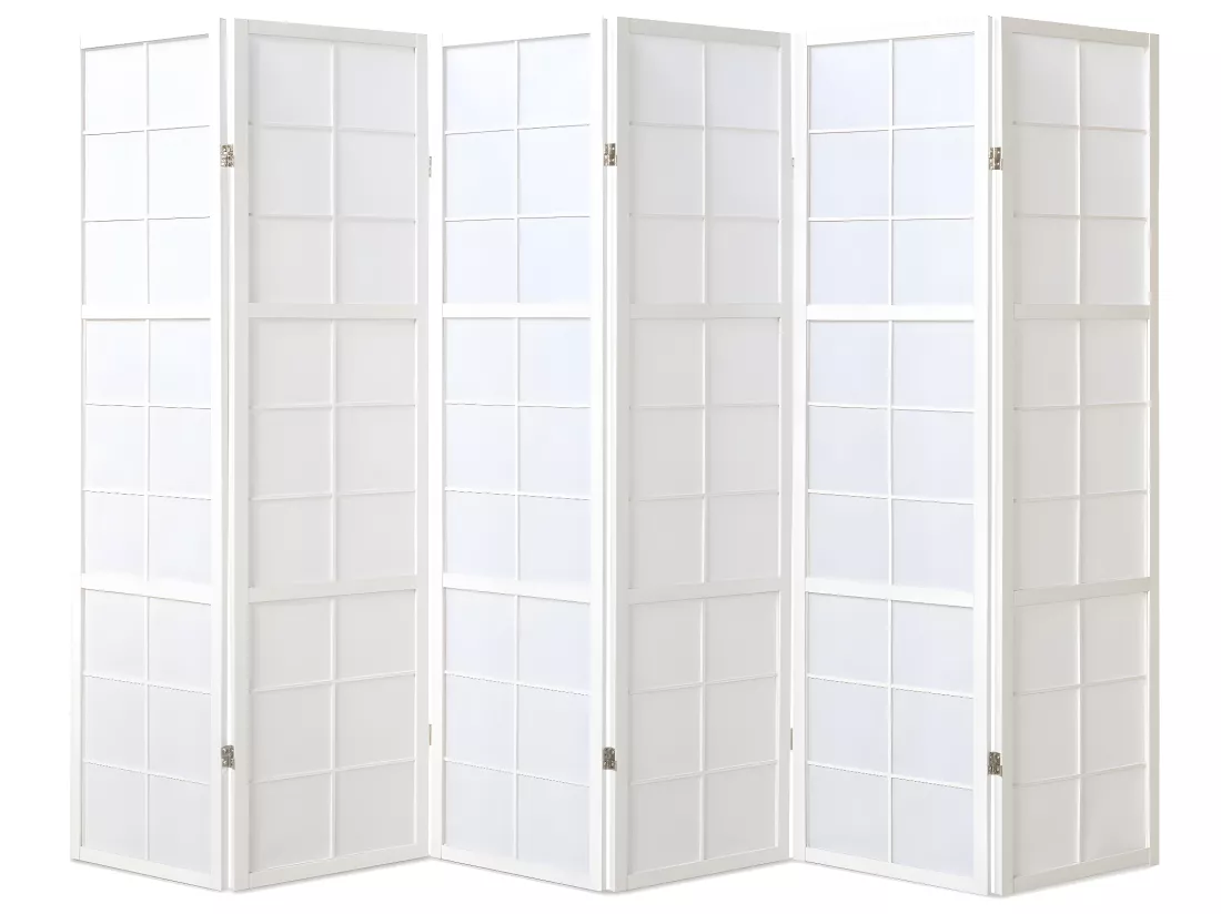 Paravent japonais Shoji en bois blanc de 6 pans