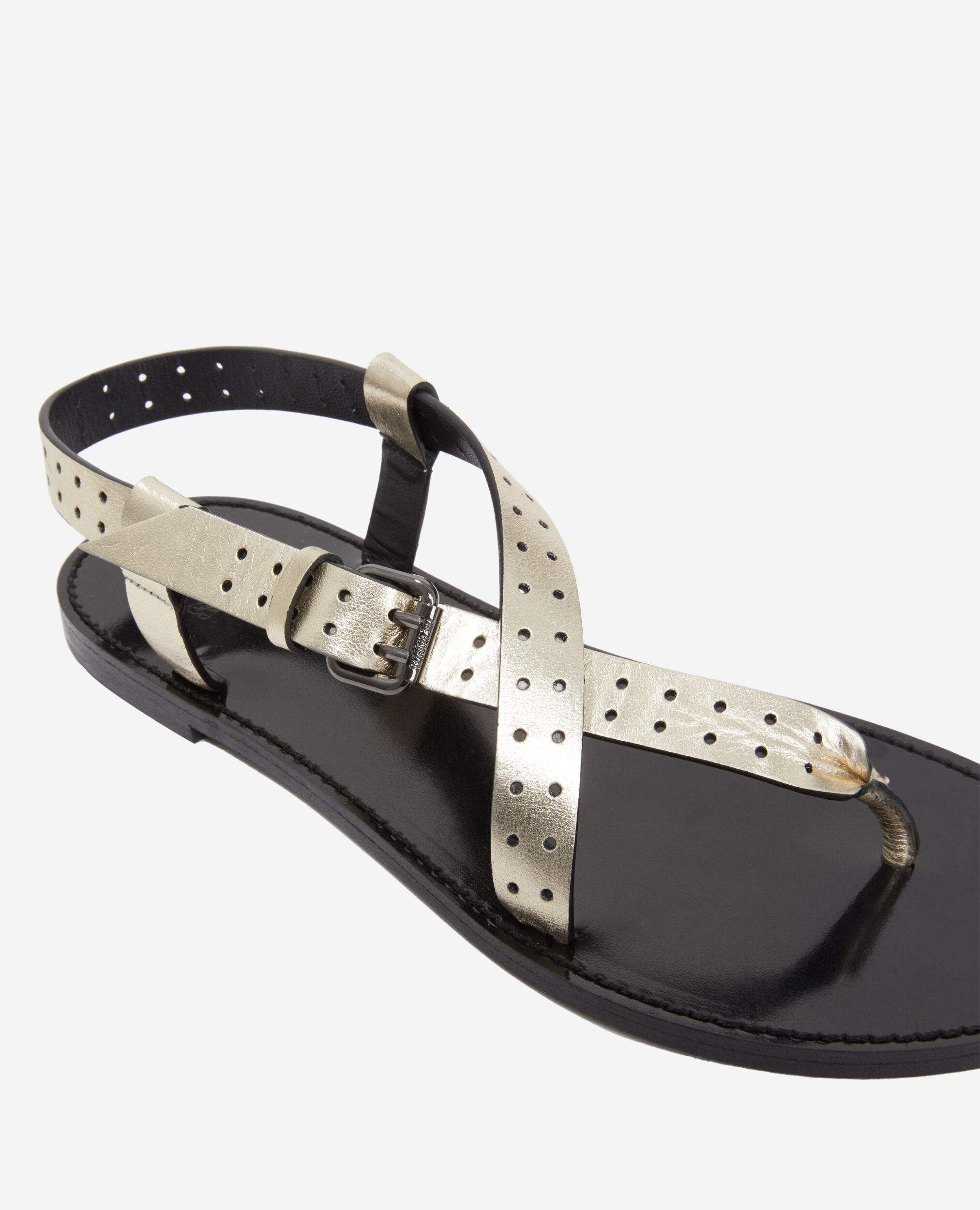 Sandales dorées en cuir perforé