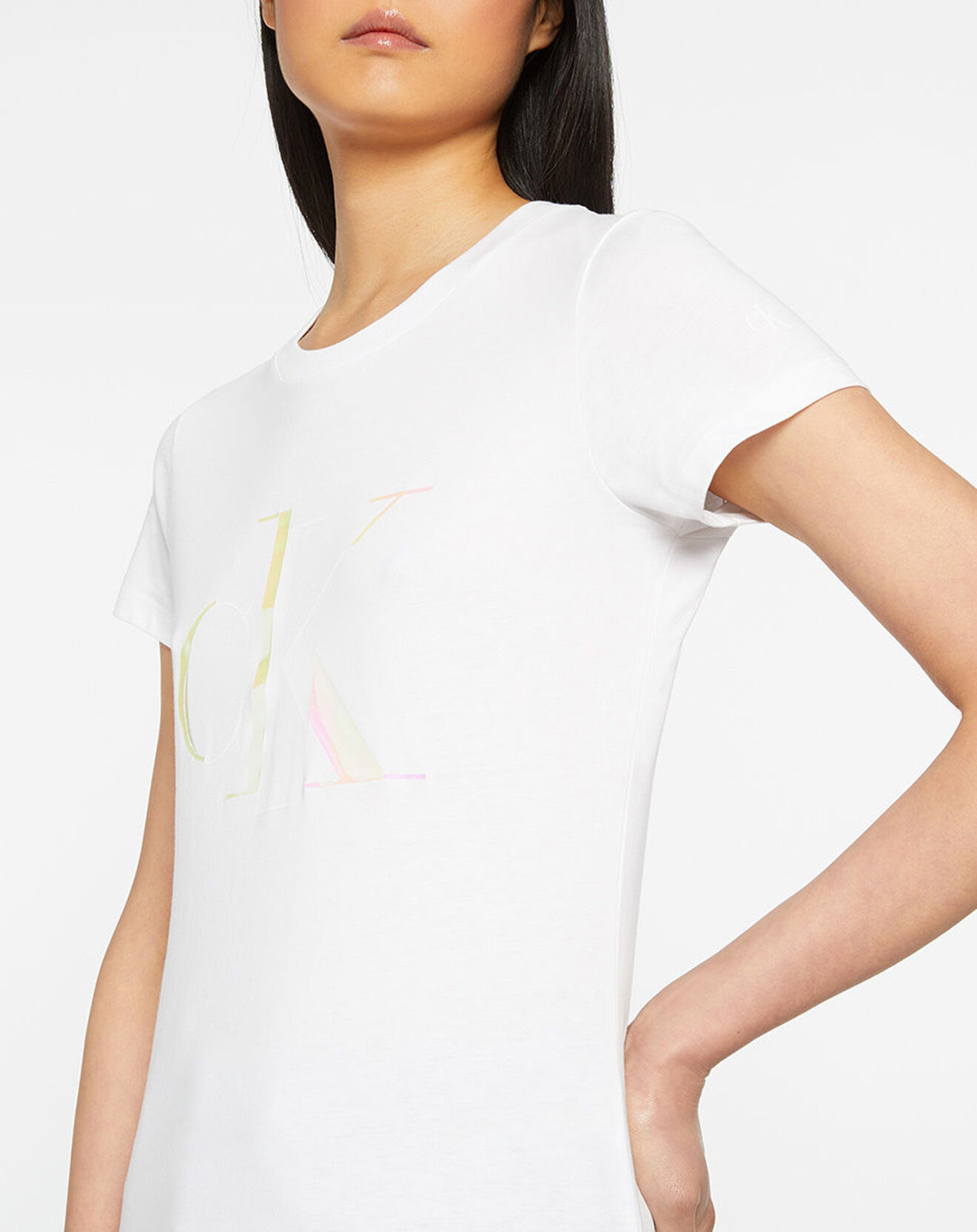 Calvin Klein Jeans T-Shirt Logo Iridescent blanc