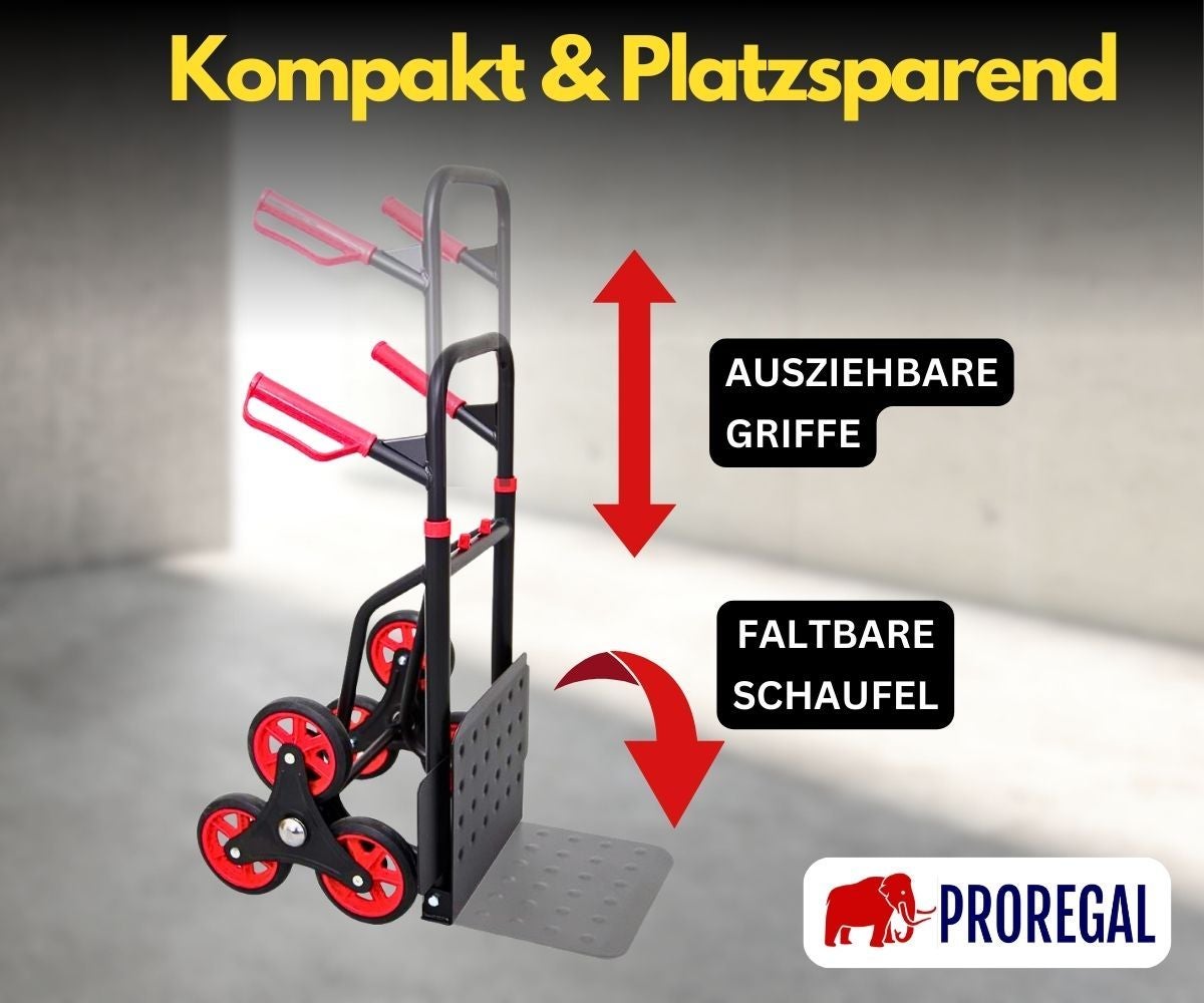 PROREGAL Opvouwbare Professionele Trapklimmer TAURUS 150 HxBxD 110 x 45 x 61 cm Draagvermogen 150 kg Stalen frame Ergonomische handgrepen TPR rubberen wielen Rood-Zwart