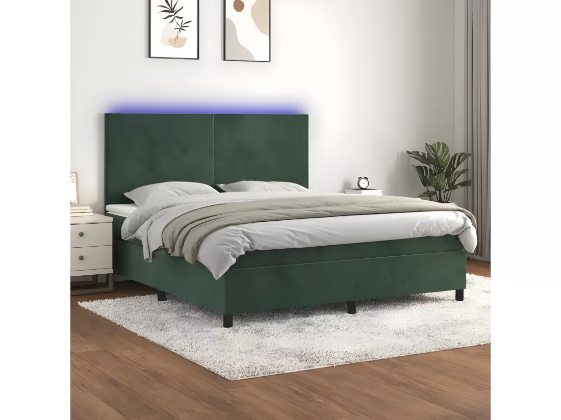 Sommier tapissier matelas et LED Vert foncé 160x200 cm Velours