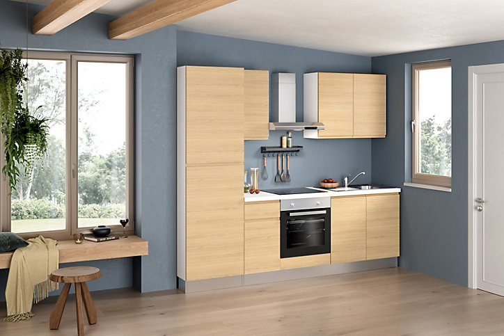 Cuisine complète pré-montée All in basic Chiara chêne L.255 cm avec électroménager