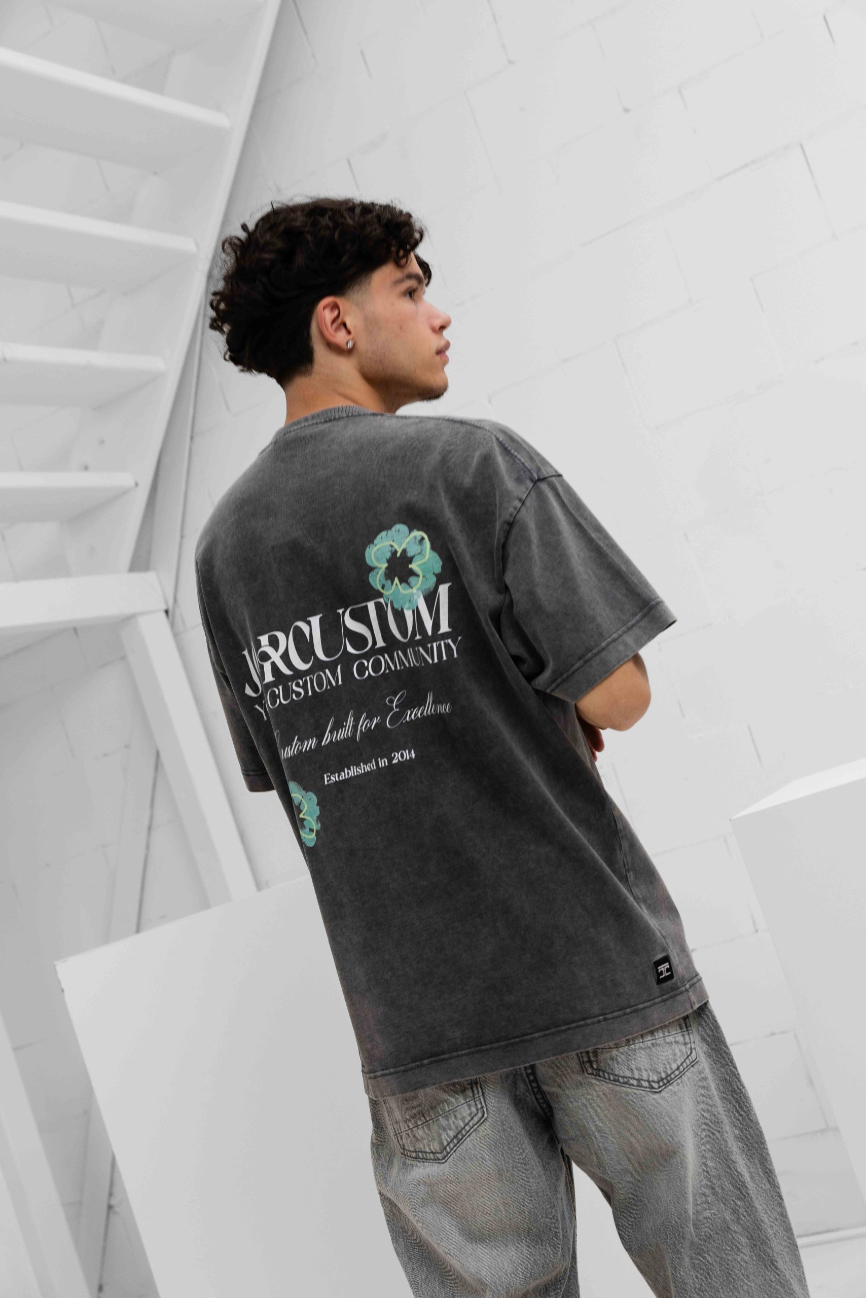 Jorcustom Flowers Loose Fit T-Shirt Heren Donkergrijs