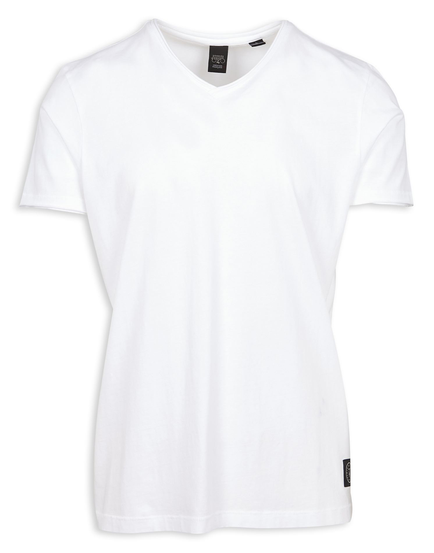 GRIBS - Tee-shirt droit à col V rouloté en coton | Blanc