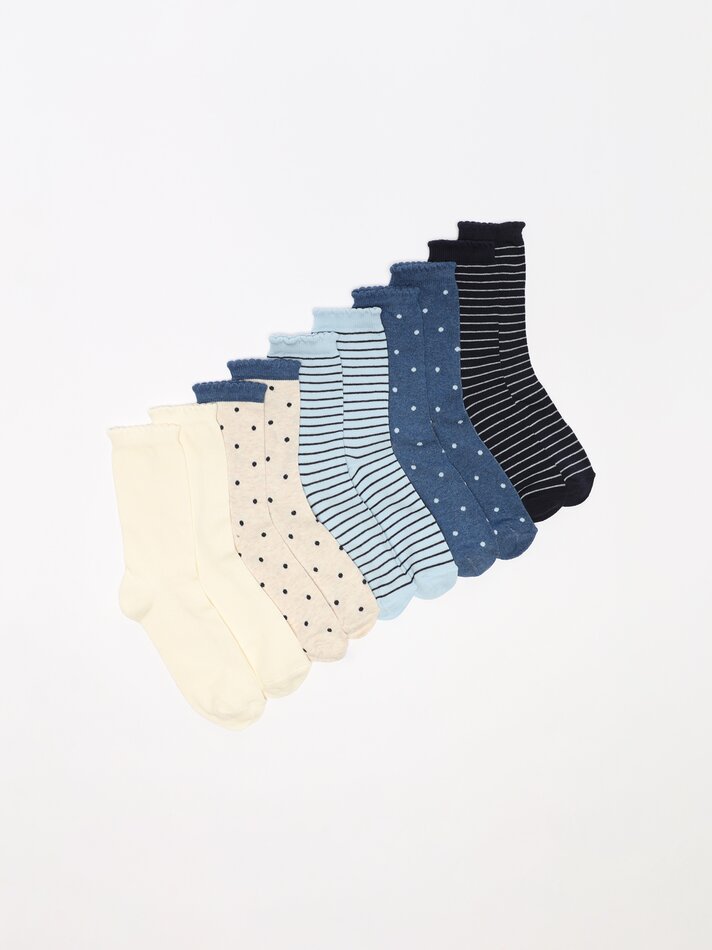 Pacote com 5 pares de meias até o joelho estampadas - Cores sortidas