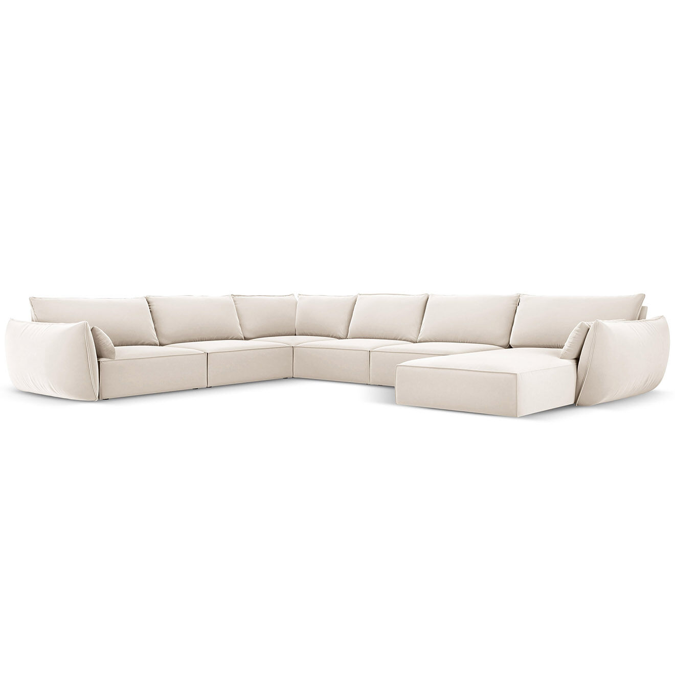 Mazzini Sofas Canapé d'angle Panoramique gauche Velours Vanda 8 Places beige clair - 384x284x85 cm