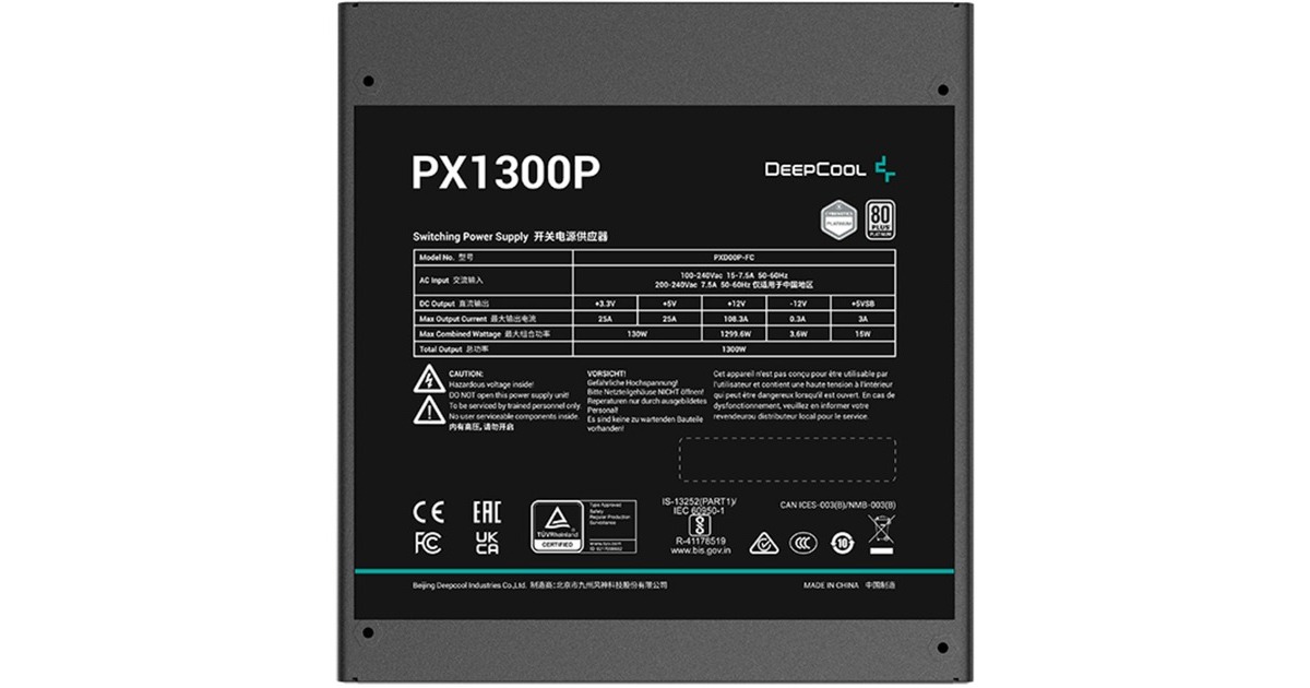 DeepCoolPX-P Platinum modulaire 1300 watt voeding   (1x 12VHPWR, 5x PCIe)