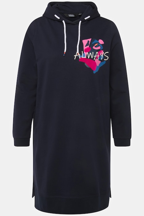 Long-Hoodie, Schriftmotiv, Seitenschlitze, Langarm