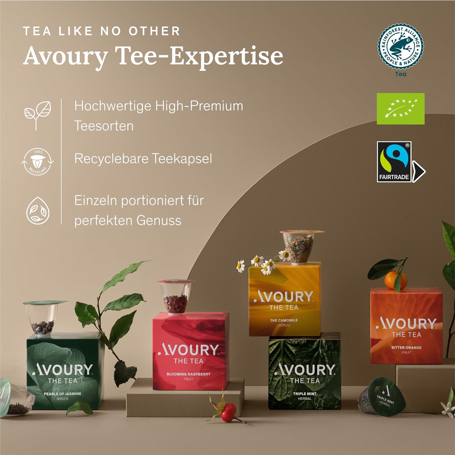 Avoury One Teemaschine – Premium Kapsel-Teebereiter mit innovativer Brühkammer, automatischer Temperaturregelung, für perfekten Teegenuss, modernes Design (Pure Black, ohne Bundle)
