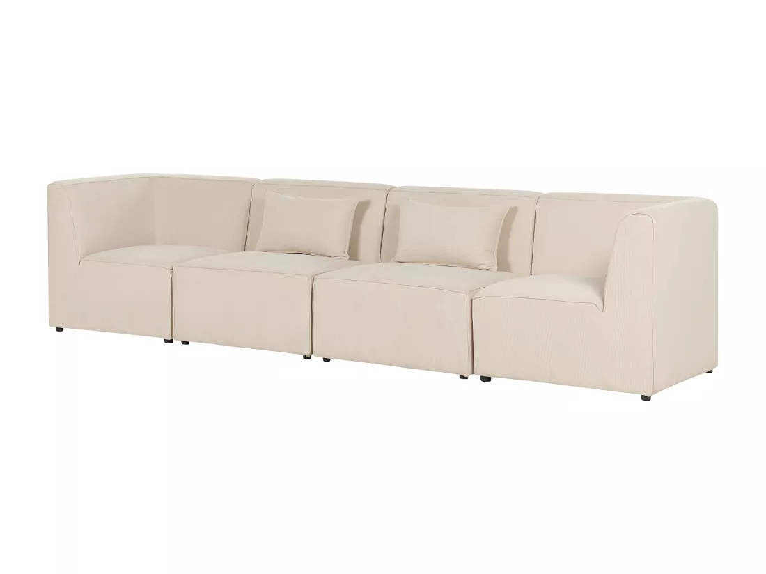 Canapé 4 places modulable en velours côtelé grosses côtes beige LEMVIG