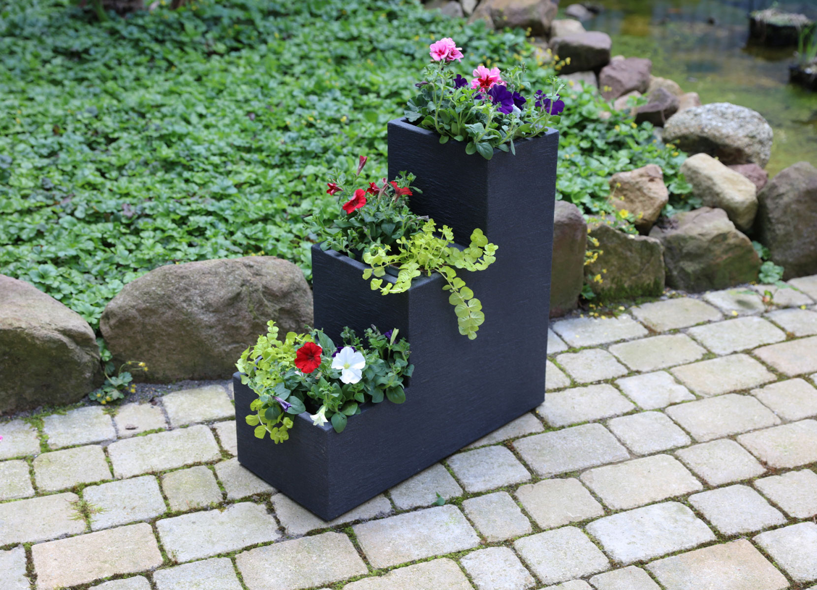 Kubus Treppentopf 59x27cm Anthrazit
