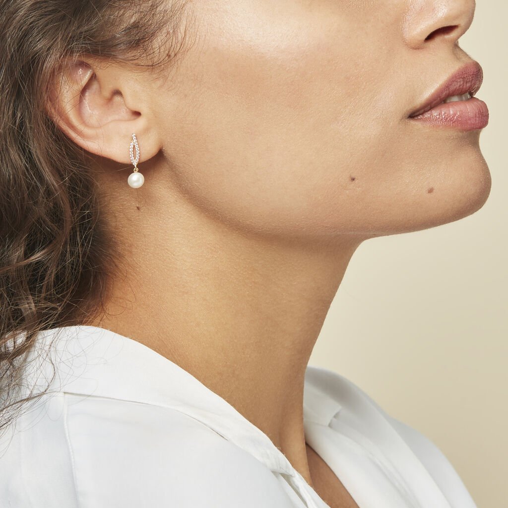 Boucles D'oreilles Pendantes Tesnimae Or Jaune Oxyde Perle De Culture