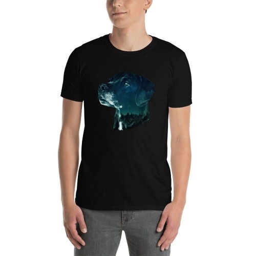 Camiseta Mascochula Masculina Noite Estrelada Personalizada com Seu Animal de Estimação Preto