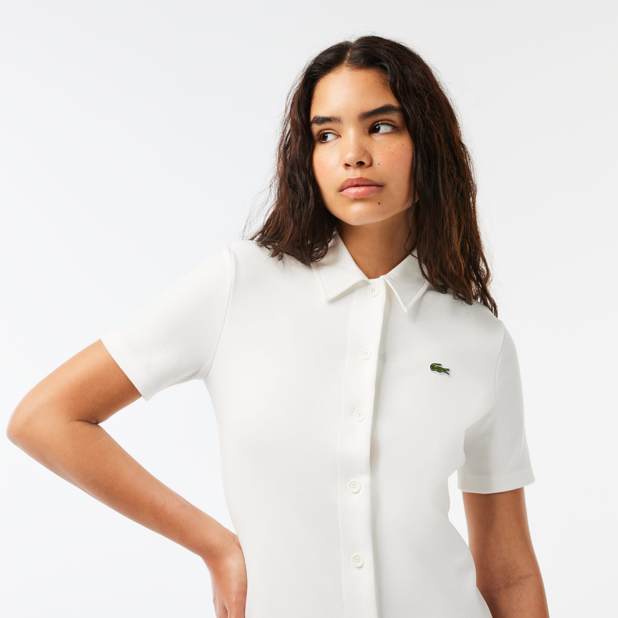 Robe polo boutonnée femme Lacoste en coton biologique Robes & Jupes - Blanc - Lacoste - Femme
