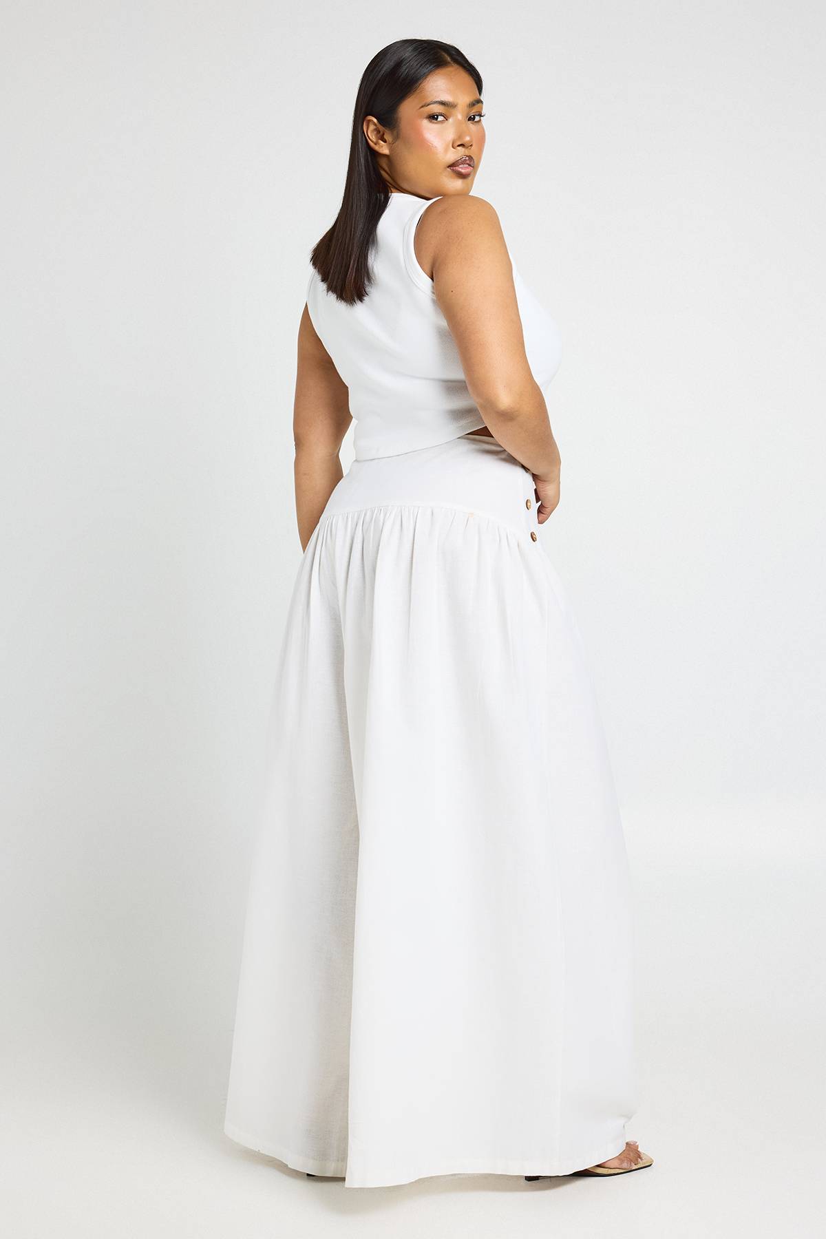 boohoo Pantalon Grande Taille À Jambes Ultra Larges Effet Lin