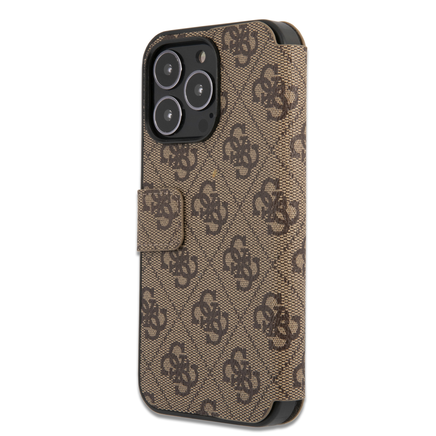 iPhone 13 Pro Leder Tasche mit Metall Logo (GUBKP13L4GMGBR) - Braun