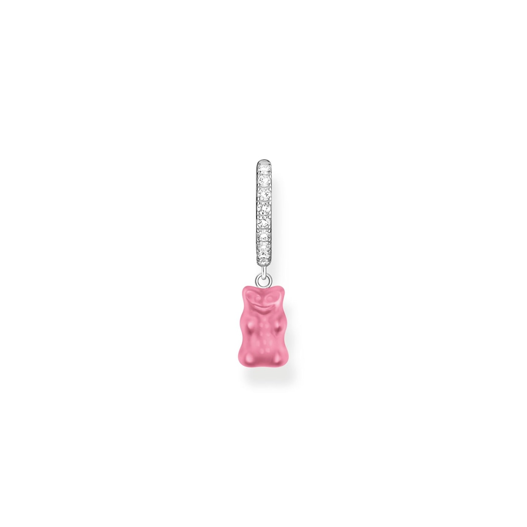 Thomas Sabo x HARIBO Einzel-Creole mit pinkem Goldbären-Anhänger und Steinen Silber