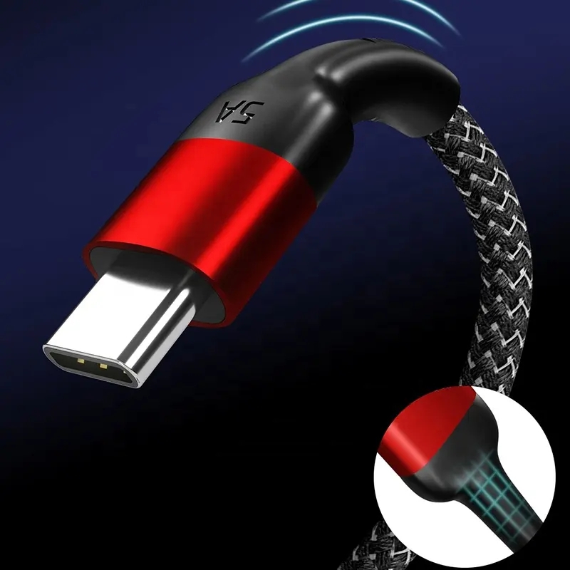 (2m) 5A Robustes USB A auf USB C Nylon Fast Charge Datenkabel - Schwarz / Rot