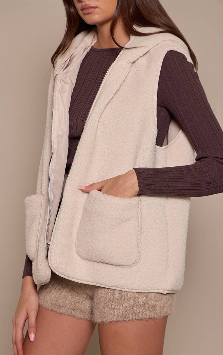 Crème Gilet Sans Manches Zippé En Synthétique Borg