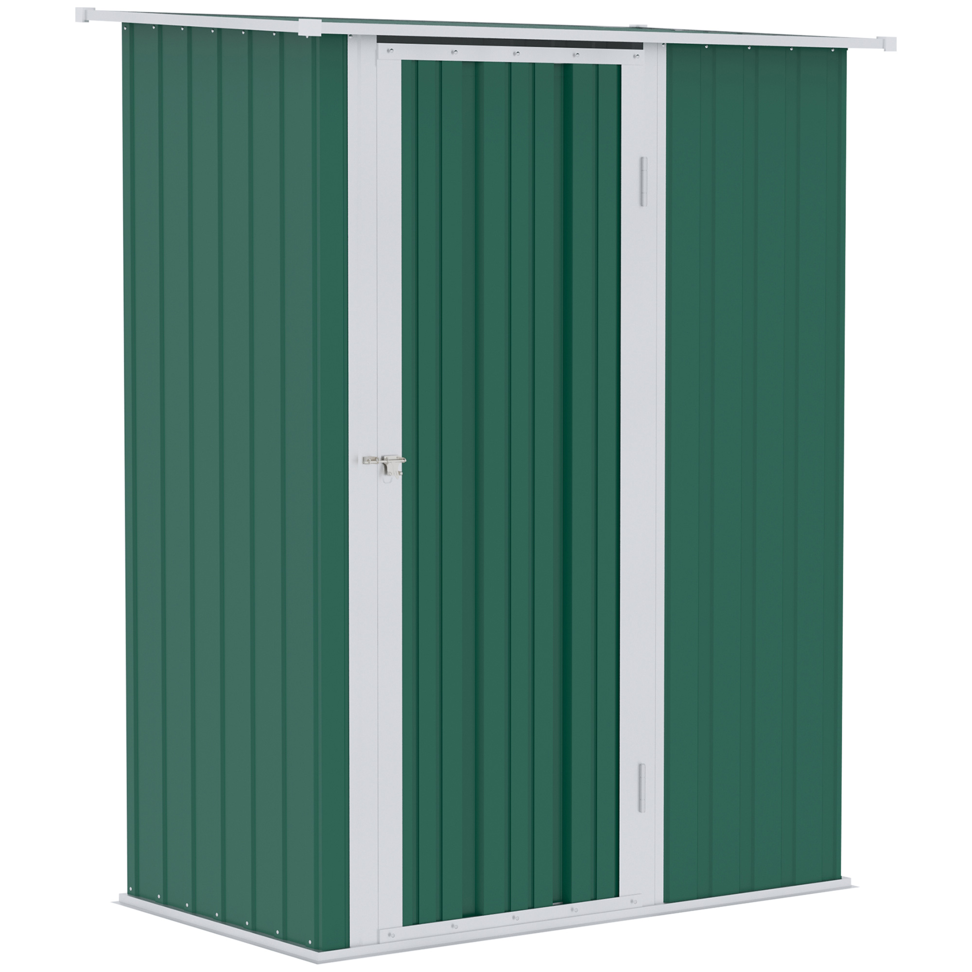 Casinha de metal Outsunny para exterior com porta com fechadura e orifícios de drenagem para armazenamento.
