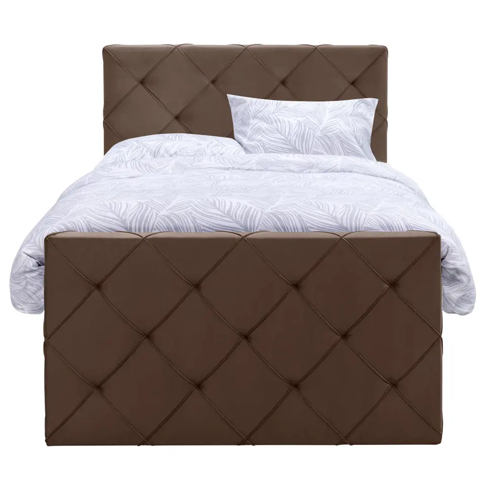 Boxspring met opbergruimte en voetbord Liv geruit - bruin - 120x200cm