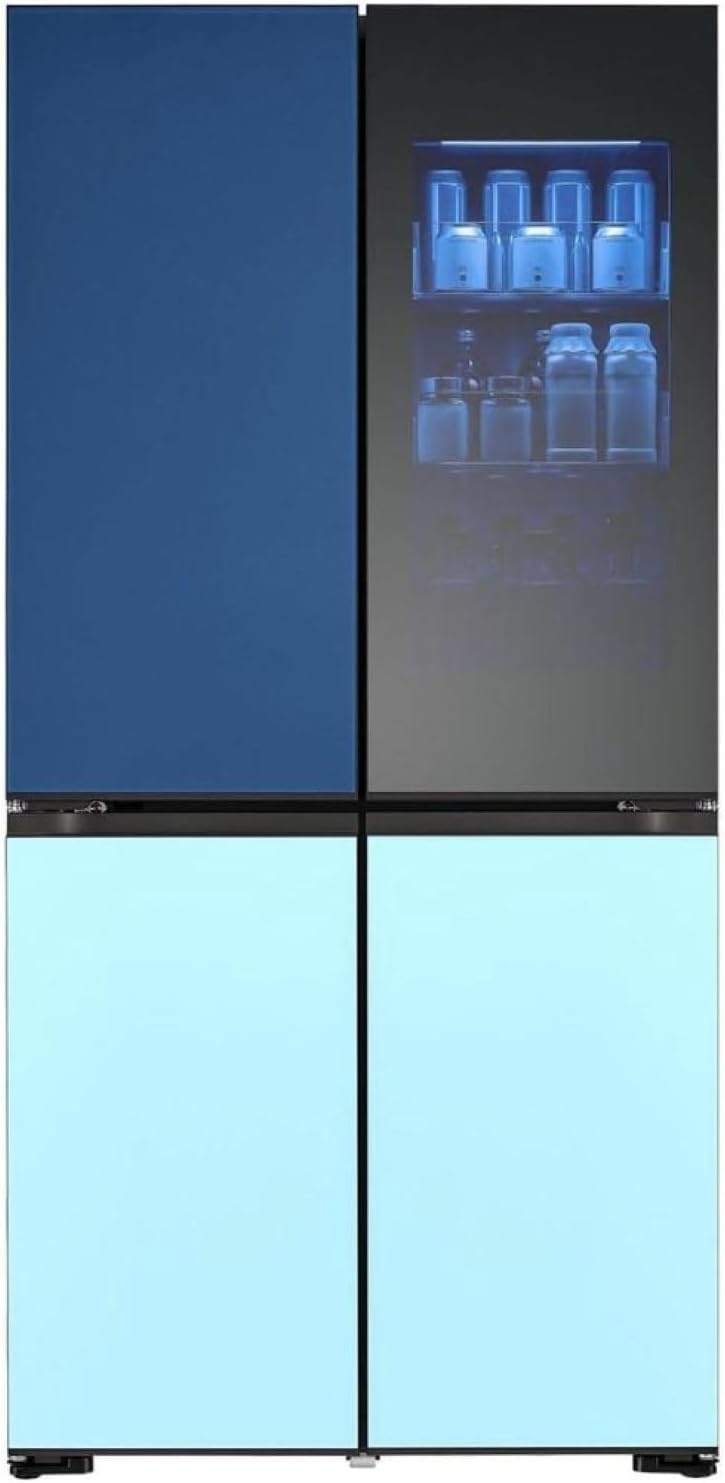 LG GMV960NNME, Klasse E, 617 L, MoodUp Multi-Door Kühlschrank mit InstaView, indivuell einstellbarer Farbänderungen, Musik Kollektion, LCD Display, Total No-Frost, Kompressor mit 10 Jahren Garantie