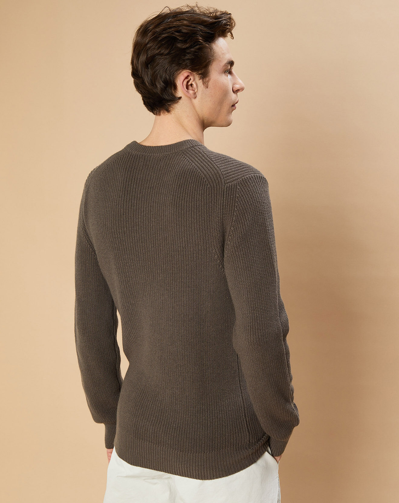 Hartford Pull en Coton & Cachemire Rib Crew olive