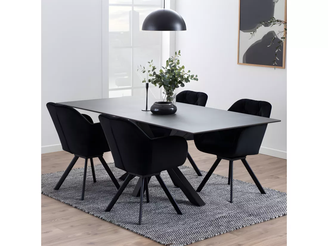 Eurame - Table à manger 8 personnes en céramique et métal - Noir