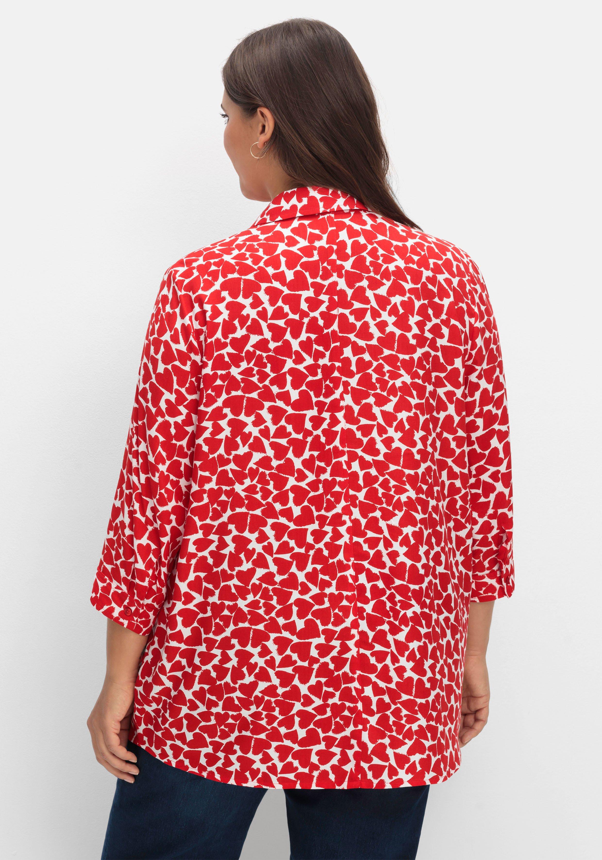 Bluse mit Herz-Alloverprint und 3/4-Ärmeln