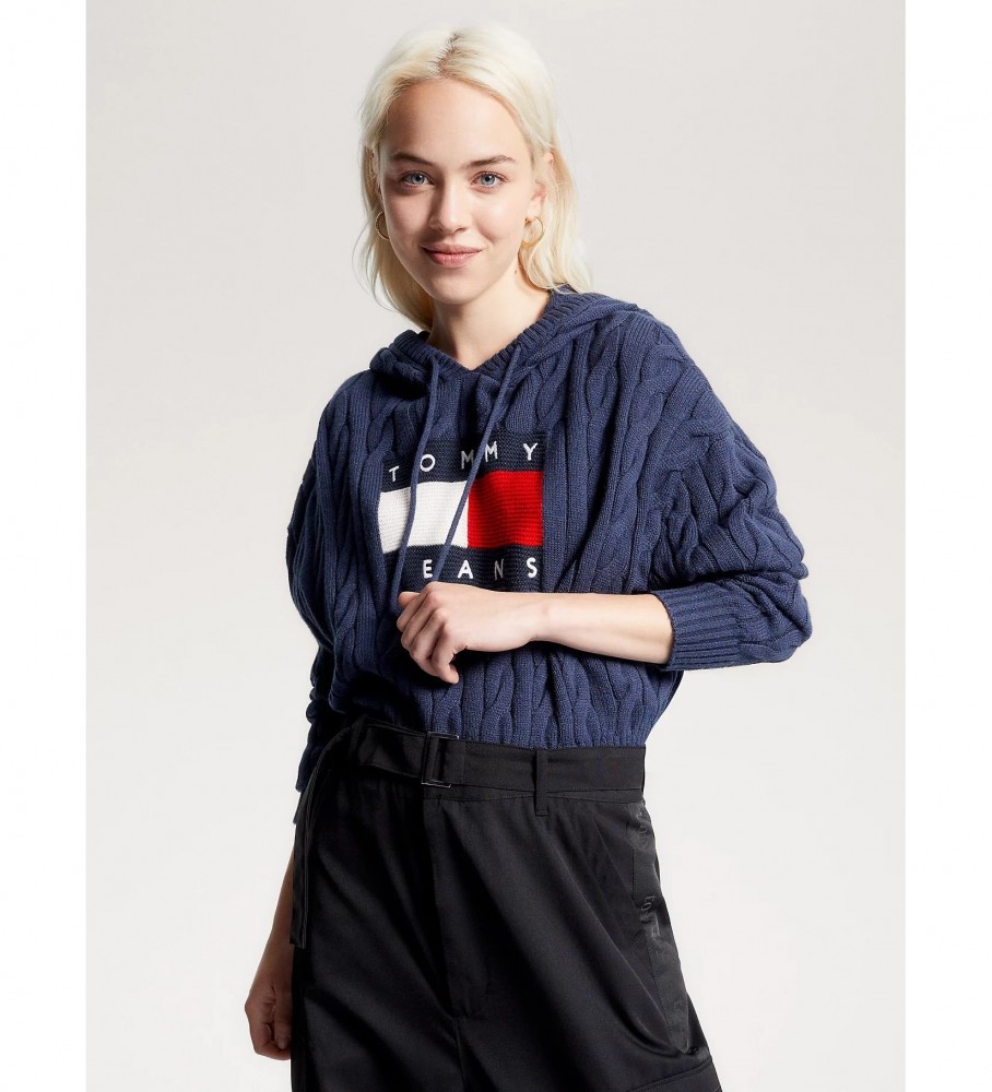 Moletom Tommy Jeans azul-marinho com capuz e tranças
