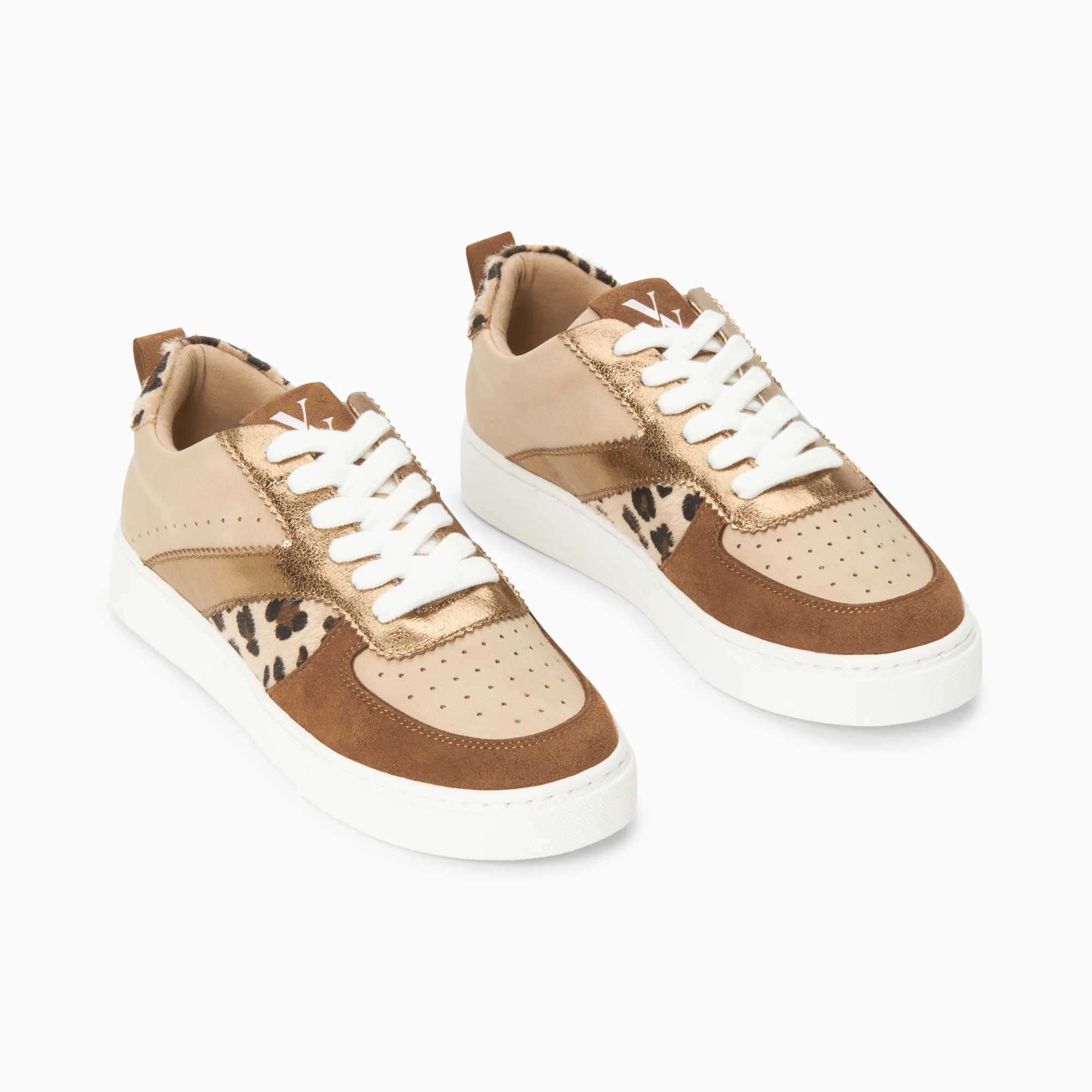 Sneakers-Baskets Celeste beige et or à lacets